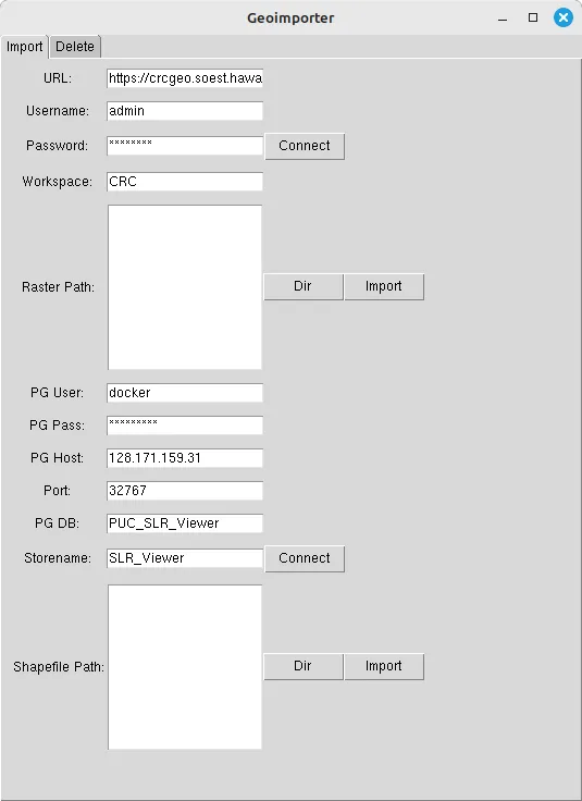 Geoimporter Import tab