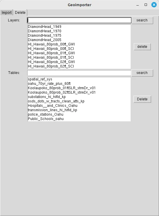 Geoimporter Delete Tab