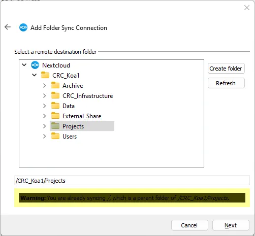 Choose foler that you would like to sync virutally