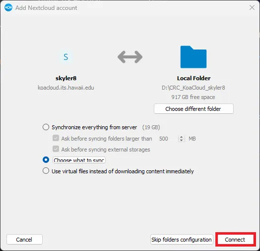 KoaCloud Folder Configuartion Connect