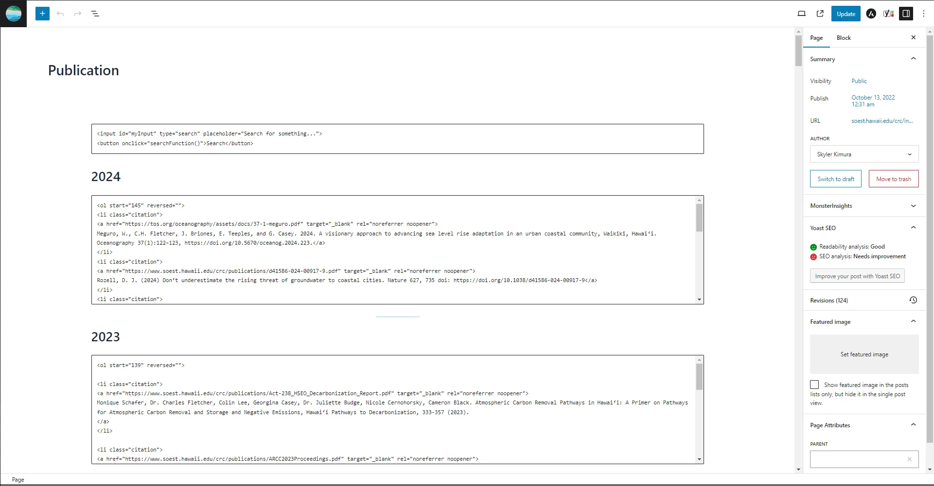 Wordpress Page Editor for "Publication"