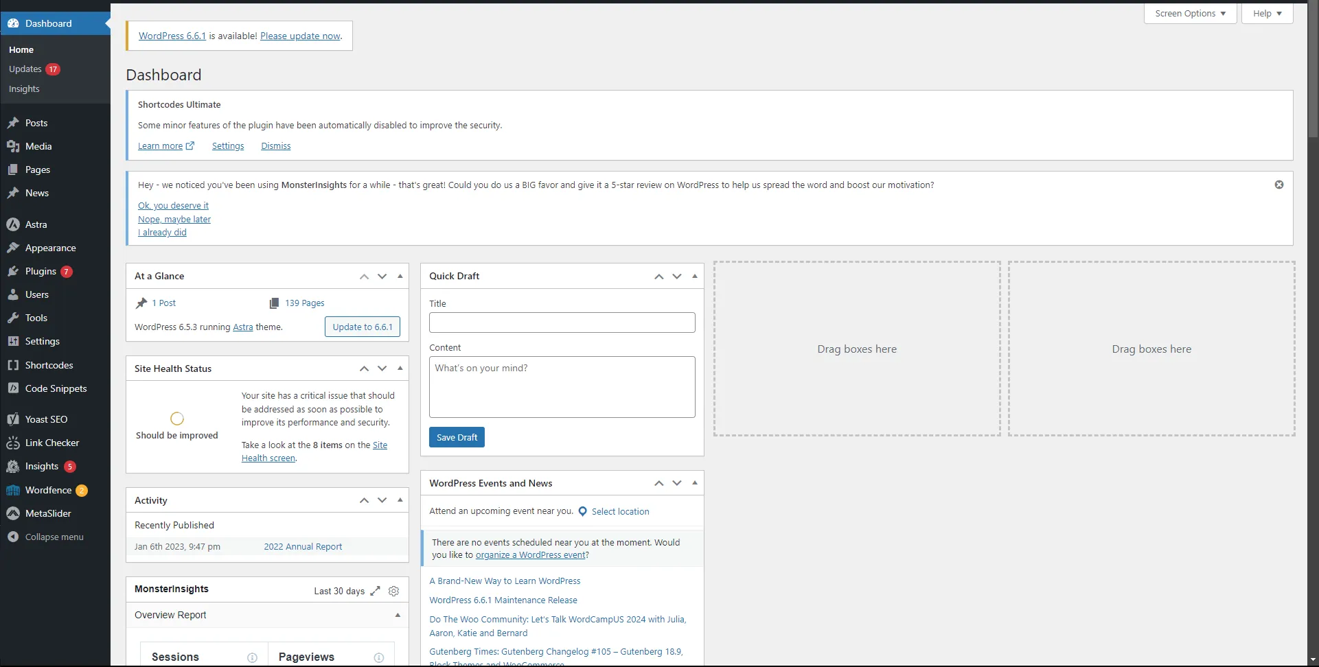 Wordpress Admin Dashboard